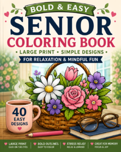 Bold & Easy Senior Coloring Book – 40 Large Print Simple Coloring Pages
