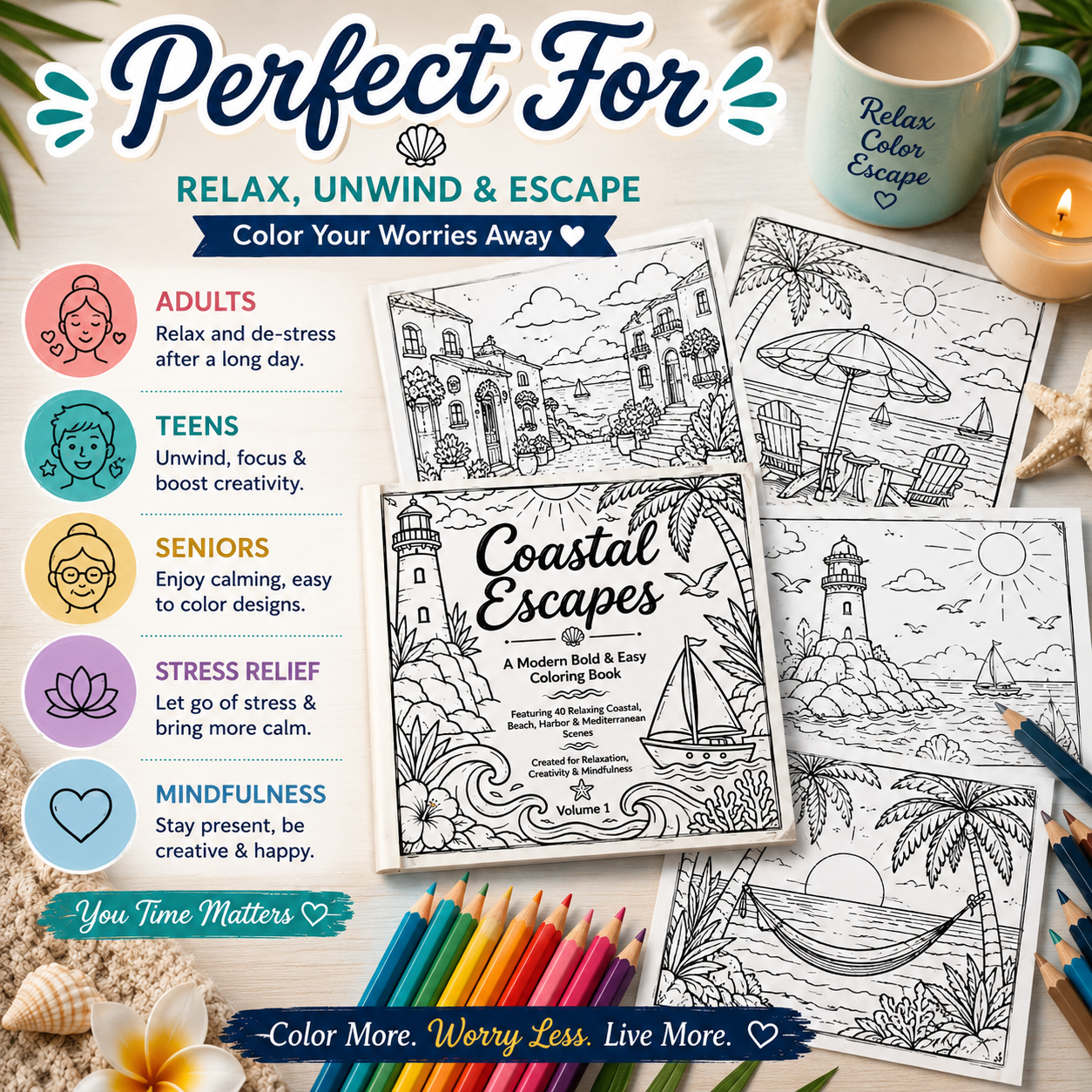 Coastal Escapes – 40 Bold & Easy Coastal Coloring Pages | Printable PDF | Instant Digital Download | Adult Relaxation Coloring Book - Image 3