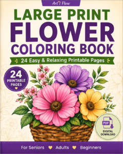 Large Print Flower Coloring Book – 24 Easy Printable Coloring Pages for Seniors, Adults & Beginners