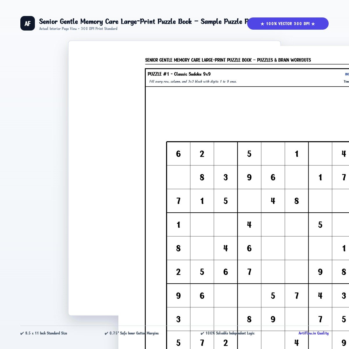 Sample large print sudoku interior page for seniors