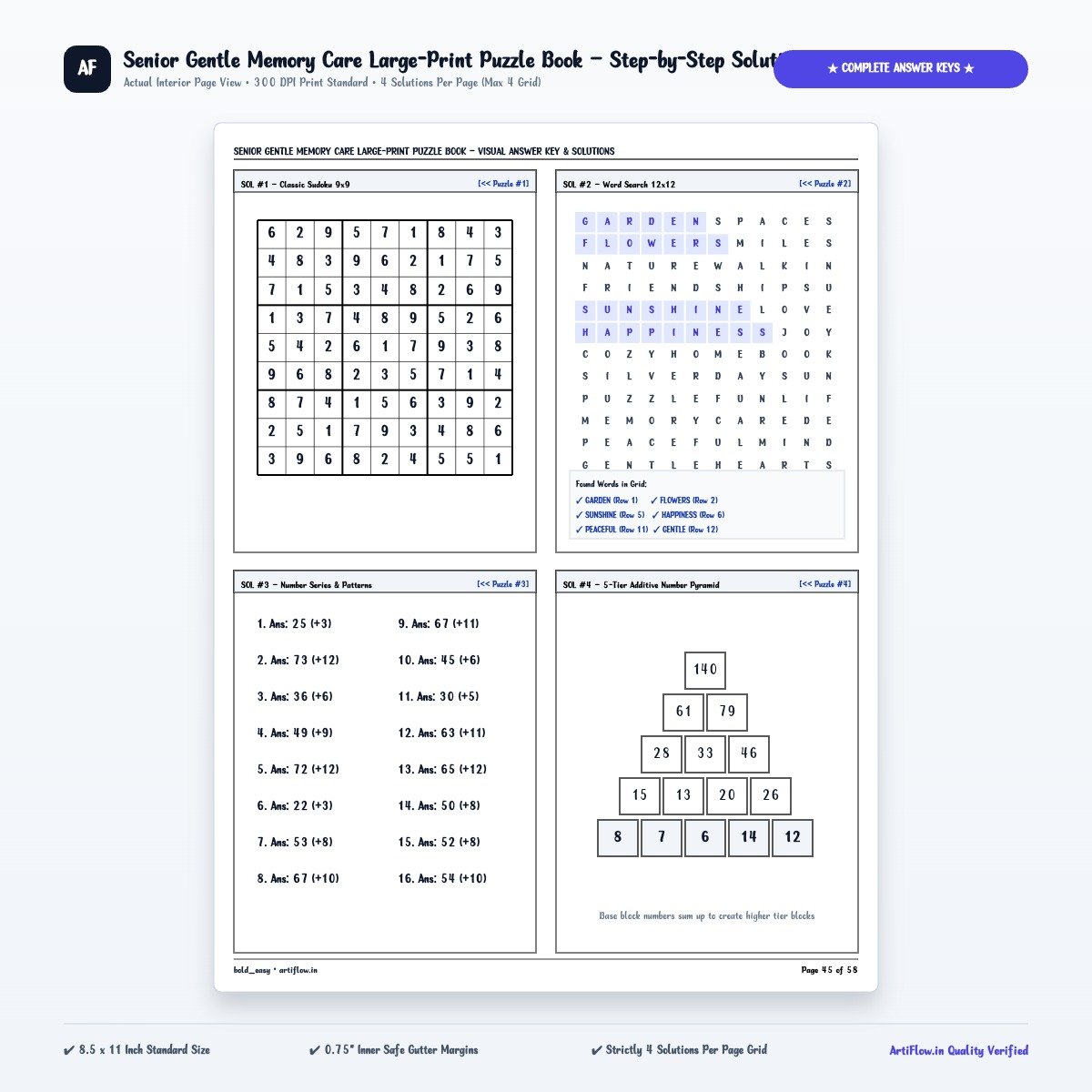 Sample 4-per-page puzzle solution page